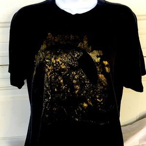 Gold tiger t shirt with green metallic eyes